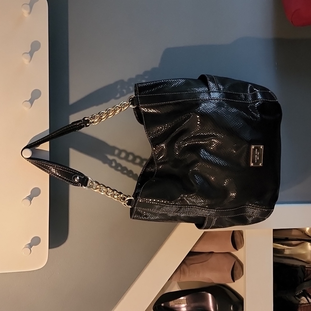 Black Snakeskin Authentic Michael Kors Tote Bag with Gold Chain Straps